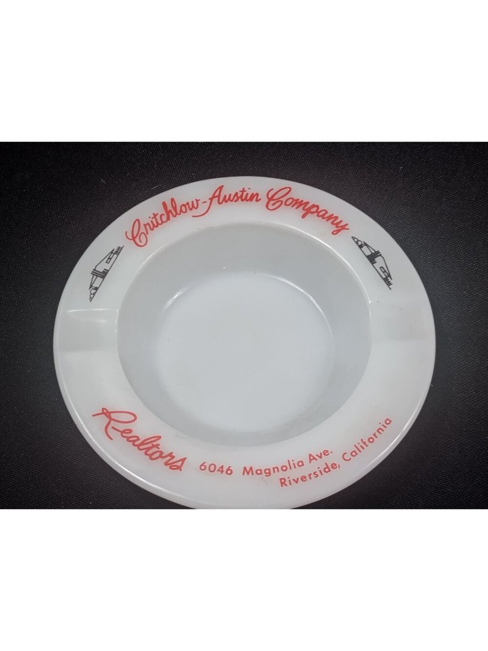 Vintage Milk Glass White and Red " Critchlow-Austin Company " Advertising Ashtra